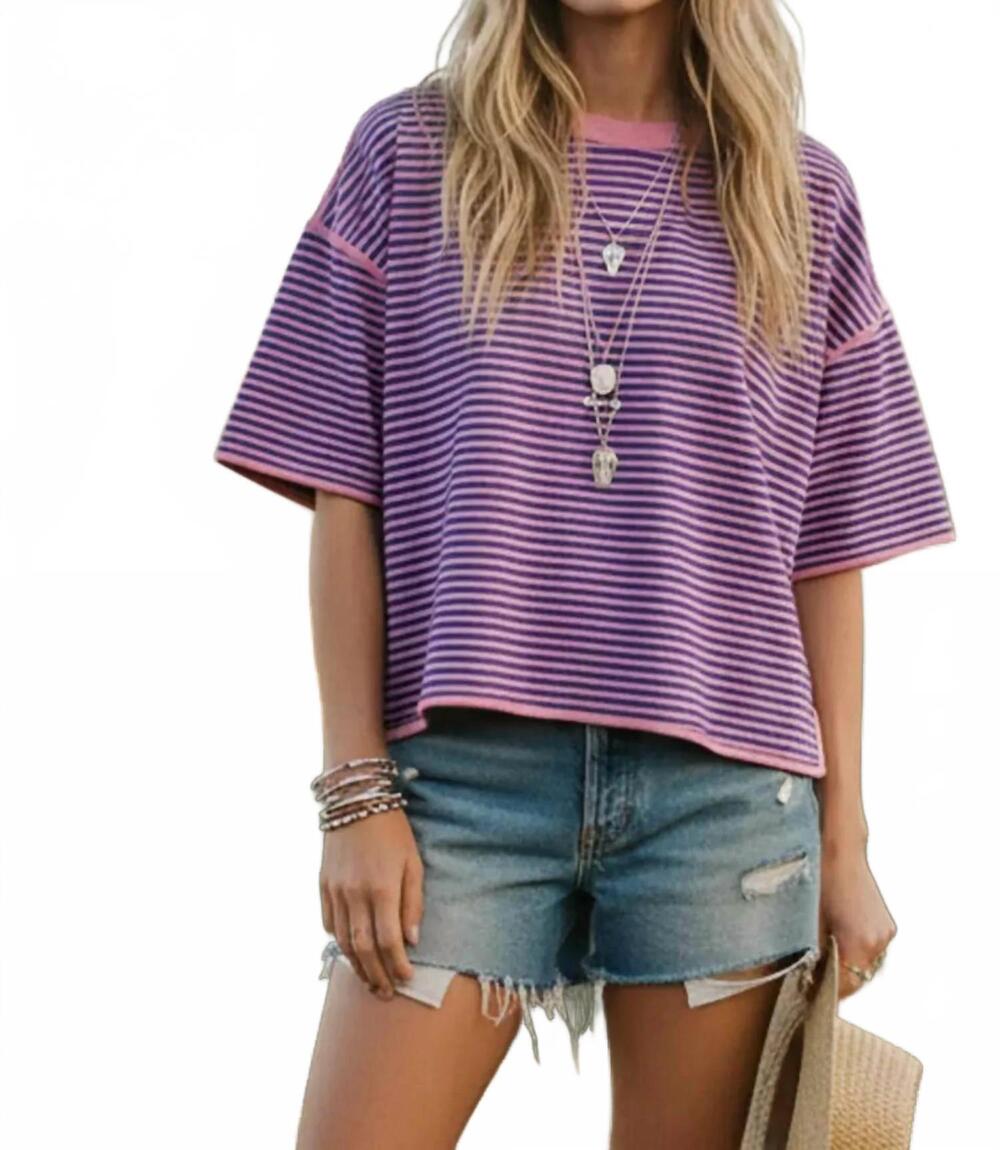 NEW SEWN AND SEEN striped oversized knit top in royal blue/purple